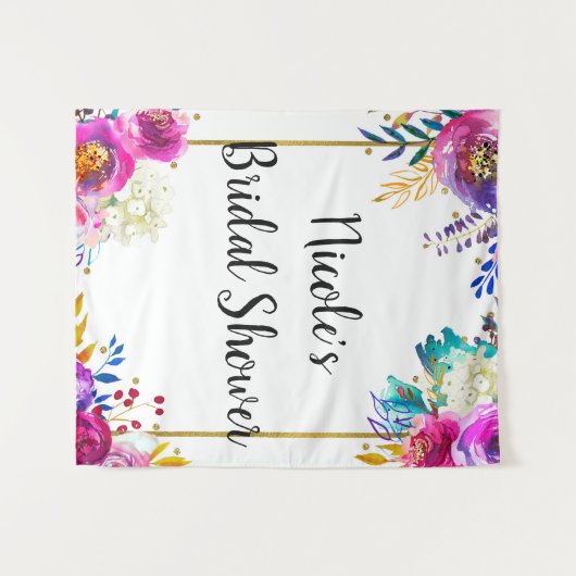 Bright Bold Spring Floral Gold Aquarellfarbe Hinte Wandteppich (Vorderseite (Horizontal))