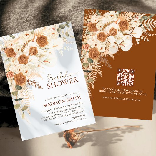 Bright Bold Terracotta Boho QR Code Brautparty Einladung