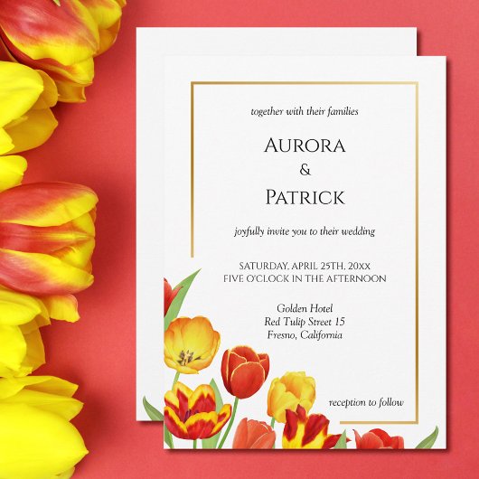 Bright & Bold Tulips White Spring Floral Wedding Einladung