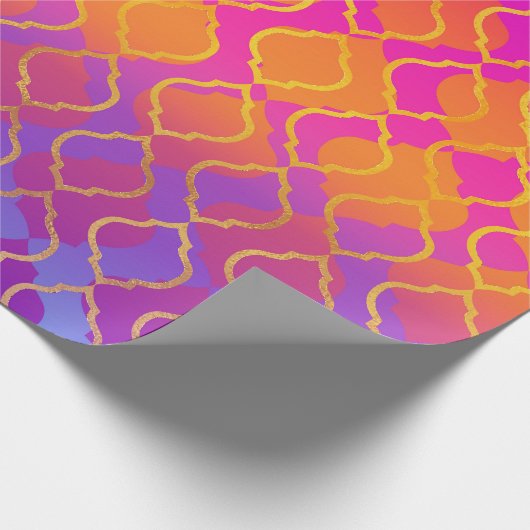 Bright Bold Vivid Orange Lila Fuchsia Quatrefolie Geschenkpapier (Ecke)