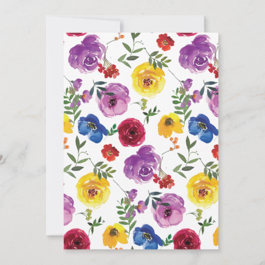 Bright & Bold Watercolor Floral Wedding Einladung (Rückseite)