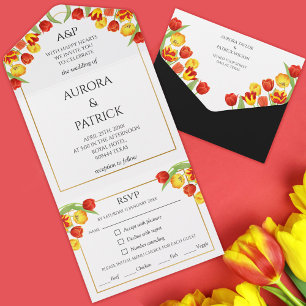 Bright & Bold White Colorful Tulip Frühlingsfloral All In One Einladung