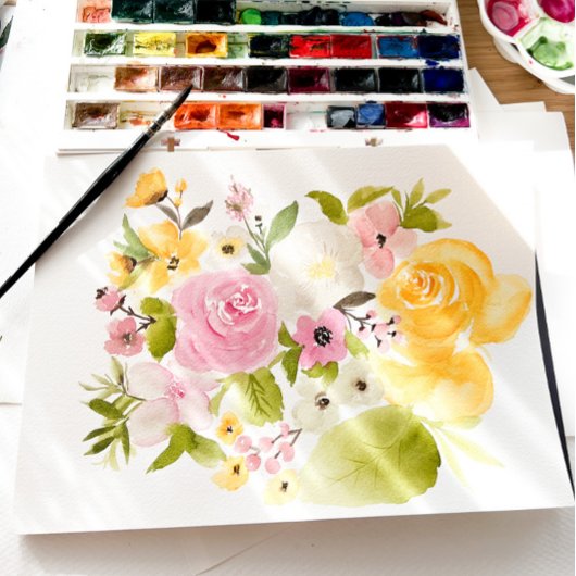 Bright bold yellow floral initials photo wedding einladung