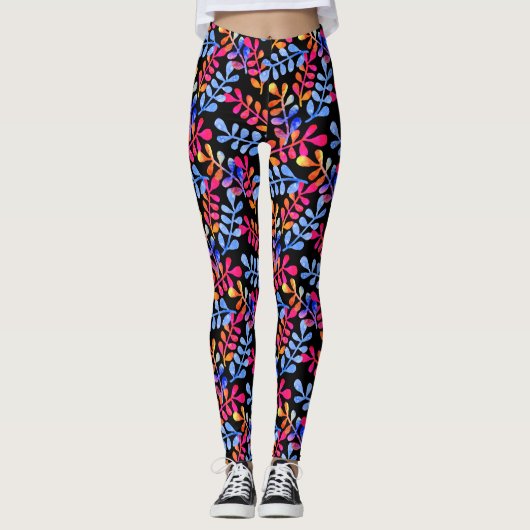 Bright Botanical Pink Blue Orange Farbiger Sommer Leggings (Vorderseite)
