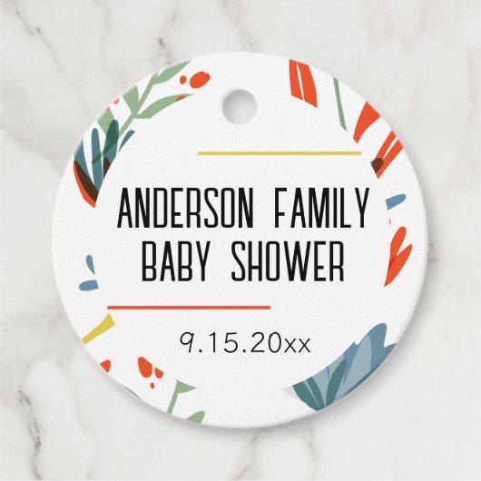 Bright Botanicals Baby Dusche Geschenkanhänger (Vorderseite)