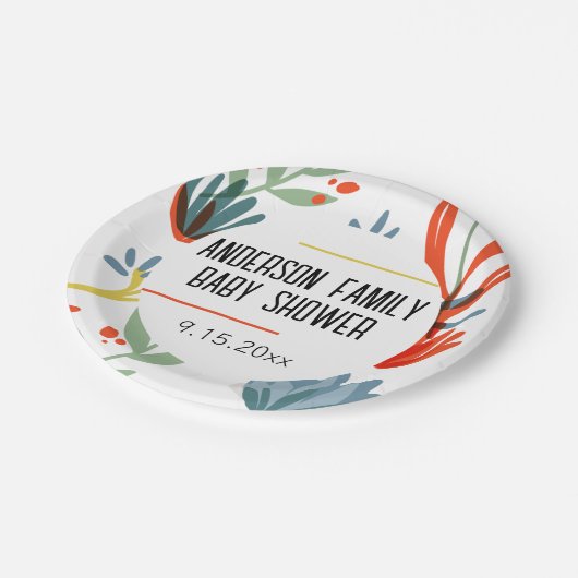 Bright Botanicals Baby Dusche Pappteller (Schrägansicht)