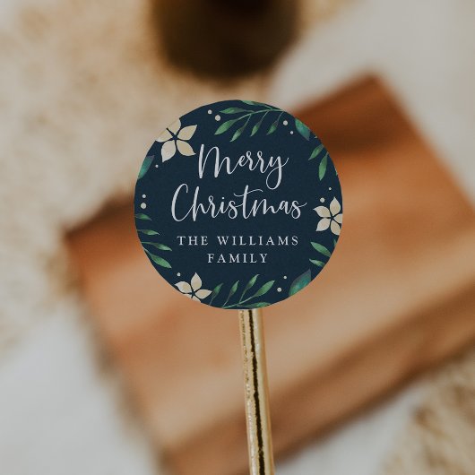 Bright Boughs | Personalisiert Frohe Weihnachten Runder Aufkleber