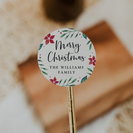 Bright Boughs | Personalisiert Frohe Weihnachten Runder Aufkleber