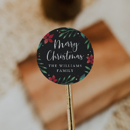 Bright Boughs | Personalisiert Frohe Weihnachten Runder Aufkleber