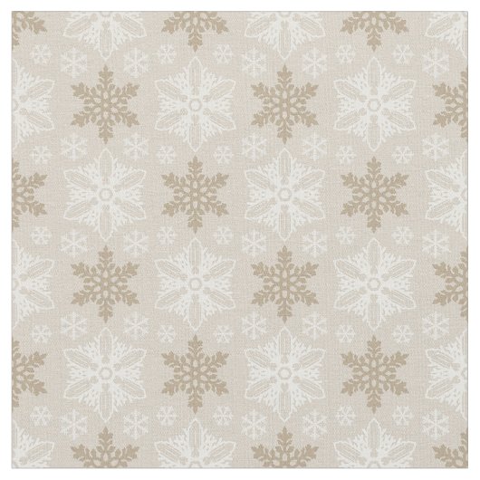 Bright Brown Tan Winter White Snowflake Muster Stoff (Nahaufnahme)