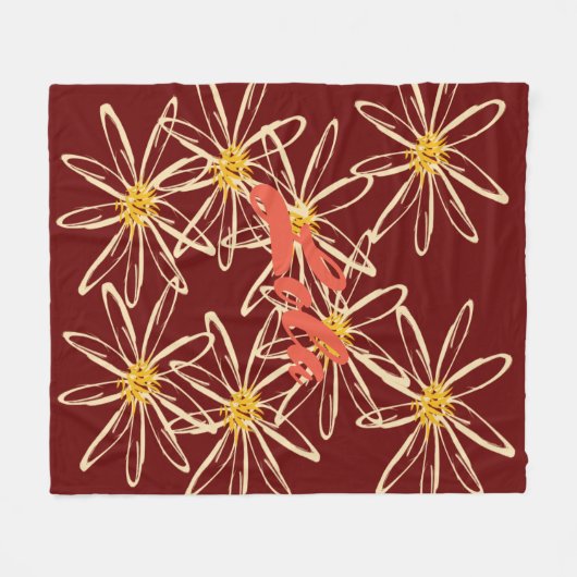Bright Burgundy Red Floral Fleecedecke (Vorderseite (Horizontal))