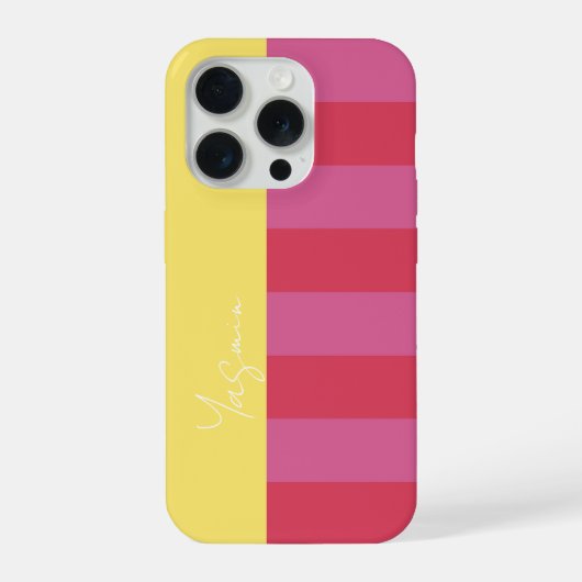 Bright Cheerful pink and yellow striped design iPhone Hülle (Rückseite)