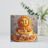 BRIGHT CHEERFUL SUN THEMED BIRTHDAY CAKE EINLADUNG (Stehend Vorderseite)
