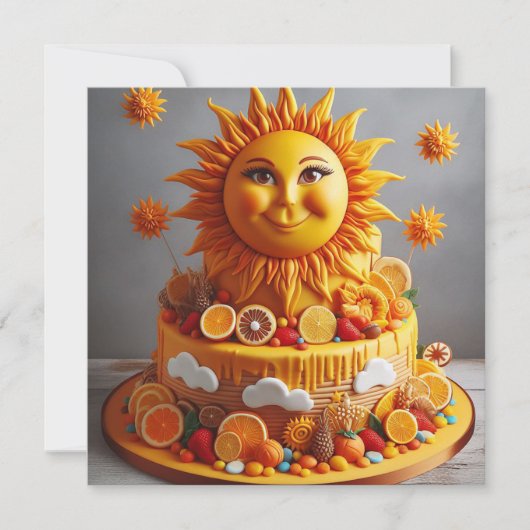 BRIGHT CHEERFUL SUN THEMED BIRTHDAY CAKE EINLADUNG (Vorderseite)