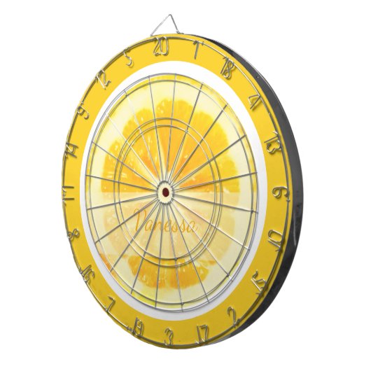 BRIGHT CHEERFUL SUNSHINE YELLOW LEMON CITRUS OBST DARTSCHEIBE (Vorderseite rechts)