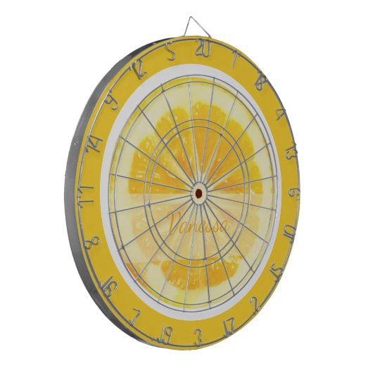 BRIGHT CHEERFUL SUNSHINE YELLOW LEMON CITRUS OBST DARTSCHEIBE (Vorderseite Links)