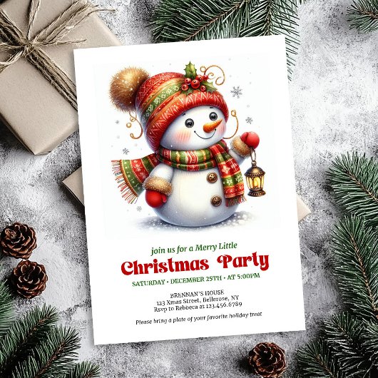 Bright Christmas snowman invite kids holiday   Einladung