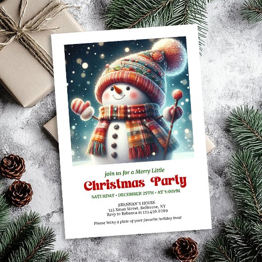 Bright Christmas snowman kids invite festive Einladung