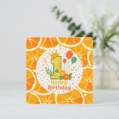 Bright Citrus Erster Geburtstag Einladung (Stehend Vorderseite)