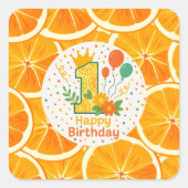 Bright Citrus Erster Geburtstag Quadratischer Aufkleber (Vorderseite)
