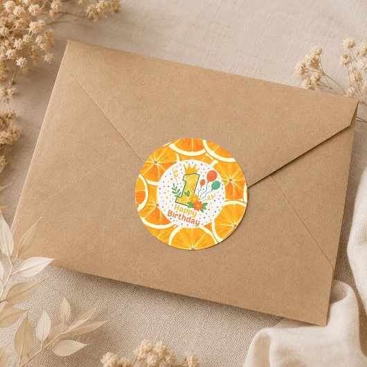 Bright Citrus Erster Geburtstag Quadratischer Aufkleber