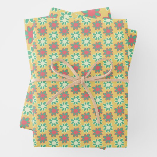Bright colored retro flower geschenkpapier set (Beispiel)