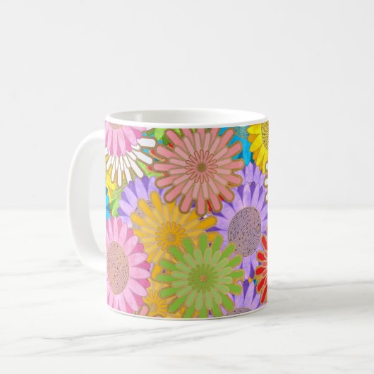 Bright Colorful Busy Chaotic Hippy Flower Pattern Kaffeetasse (Vorderseite Links)