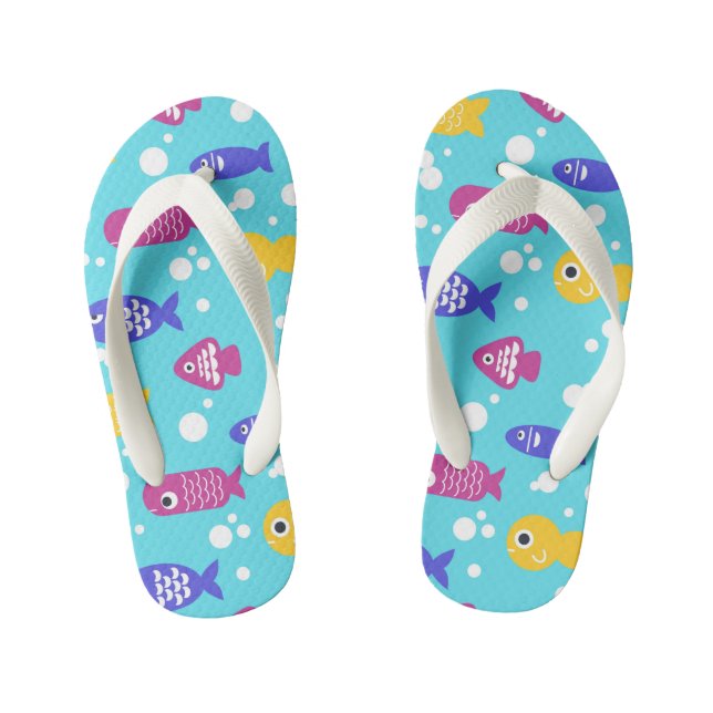 Bright Colorful Cartoon Fish Pattern Blue Kinderbadesandalen (Fußbett)