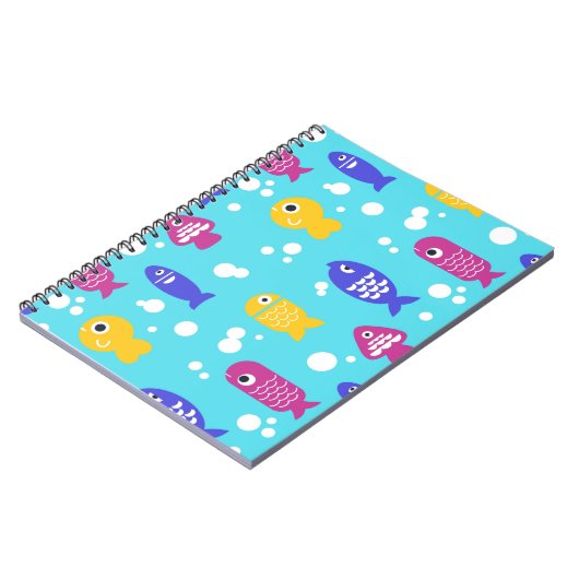 Bright Colorful Cartoon Fish Pattern Blue Notizblock (Linke Seite)