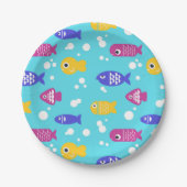 Bright Colorful Cartoon Fish Pattern Blue Pappteller (Vorderseite)