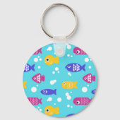 Bright Colorful Cartoon Fish Pattern Kids Name Schlüsselanhänger (Rückseite)