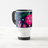 Bright Colorful Chaotic Floral Blue Personalised Reisebecher (Vorderseite Links)