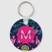 Bright Colorful Chaotic Floral Blue Personalised Schlüsselanhänger (Vorderseite)