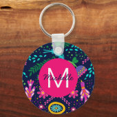 Bright Colorful Chaotic Floral Blue Personalised Schlüsselanhänger (Vorderseite)