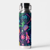 Bright Colorful Chaotic Floral Blue Personalised Trinkflasche (Rückseite)