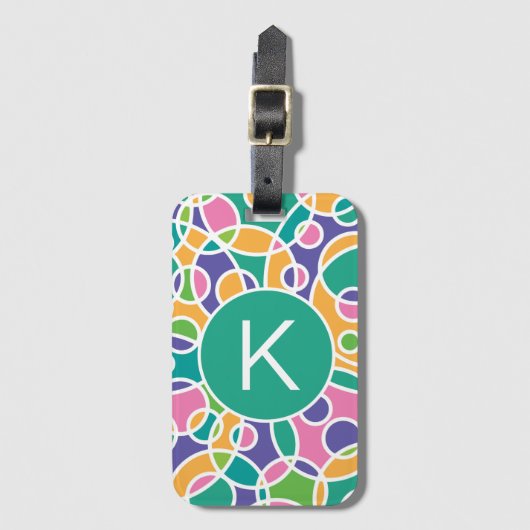 Bright Colorful Crazy Circles Pattern Monogram Gepäckanhänger (Vorderseite Vertikal)