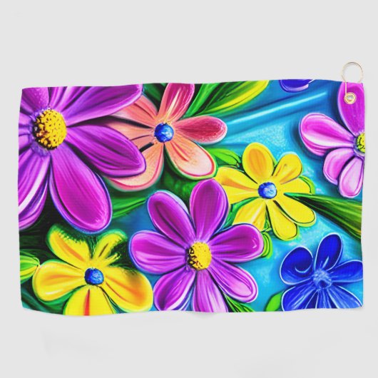 Bright Colorful Daisy Blume Golfhandtuch (Horizontal)