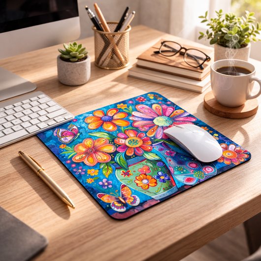 Bright Colorful Floral Mousepad