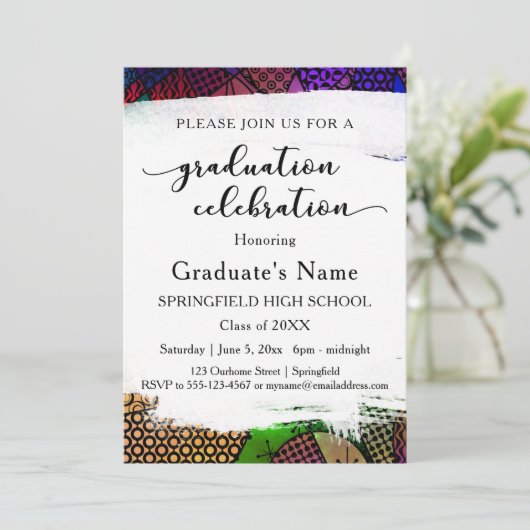 Bright Colorful Geometric Pattern Graduation Party Einladung (Stehend Vorderseite)