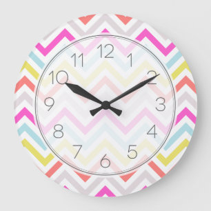 Bright Colorful Modern Chevron Stripes Große Wanduhr