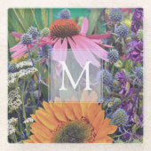 Bright Colorful Monogram Flowers Glasuntersetzer (Vorderseite)