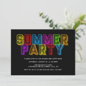 Bright & Colorful Neon Typografy Summer Party Einladung (Stehend Vorderseite)