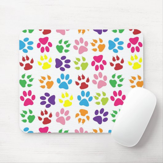 Bright Colorful Paw Prints Pattern Mousepad (Mit Mouse)