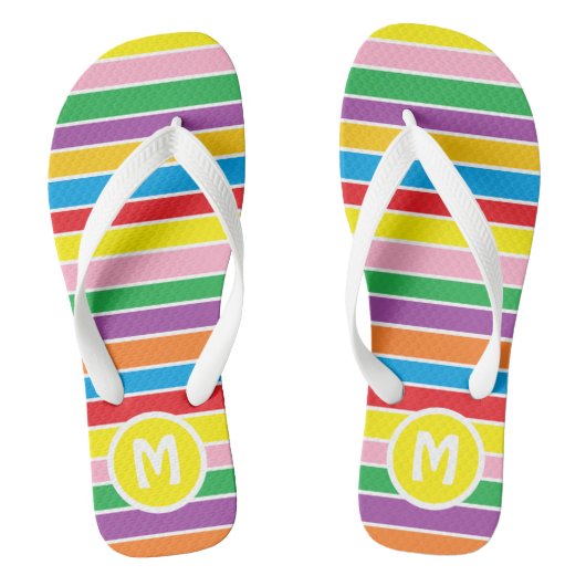 Bright Colorful Rainbow Striped Monogrammed Badesandalen (Fußbett)