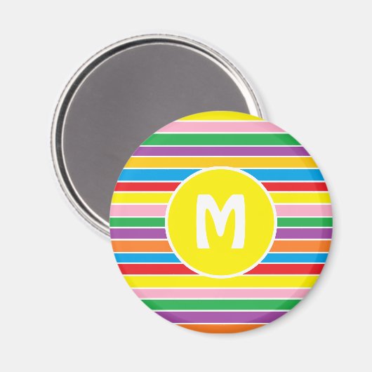 Bright Colorful Rainbow Striped Monogrammed Magnet (Vorderseite/Rückseite)