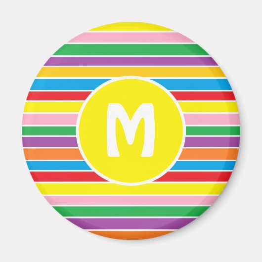 Bright Colorful Rainbow Striped Monogrammed Magnet (Vorne)