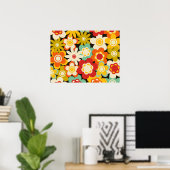 Bright Colorful Retro Cute Floral Pattern Poster (Heimbüro)