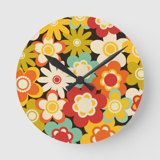 Bright Colorful Retro Cute Floral Pattern Runde Wanduhr (Vorderseite)