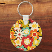 Bright Colorful Retro Cute Floral Pattern Schlüsselanhänger (Rückseite)