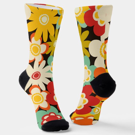Bright Colorful Retro Cute Floral Pattern Socken (Gewinkelt)